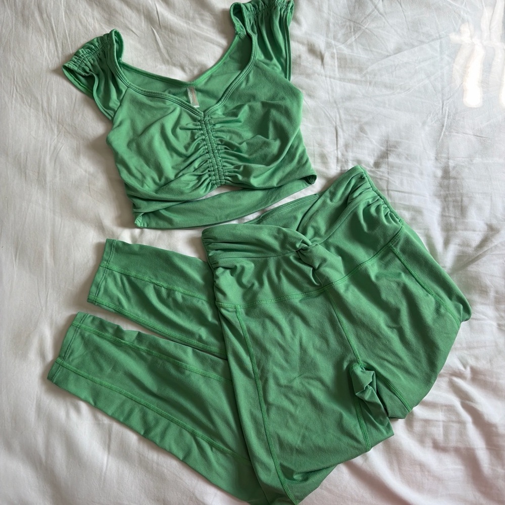 FP Movement by Free People Green Active Crop Top and Leggings Set